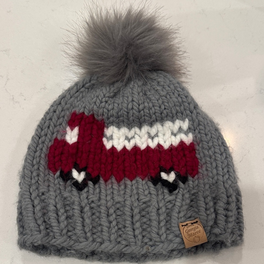 Handmade Gray Fire Truck Knit Toque Beanie